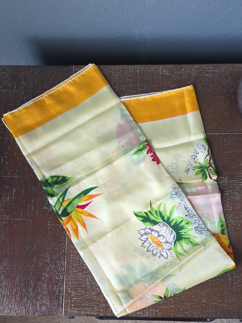 Vintage Japanese Hand Spun Square Silk Scarf, Floral Print, Excellent Condition